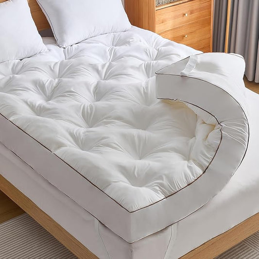 WhatsBedding 4 Inch Memory Foam Mattress Topper King for Back Pain, Filled with Fluffy Gel Memory Foam, Soft and Thick Supportive Mattress Topper, 4 Stable Anchor Elastic Straps