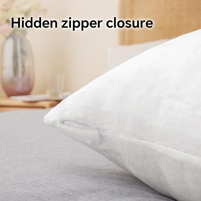 BEDELITE Flannel Pillow Cases Queen Size Set of 2, Super Soft Fleece Pillowcases with Zipper for Bedroom, Sofa, Couch,Luxury Cozy Velvet Pillow Shams for All Seasons(20x30 Inches,Bright White)