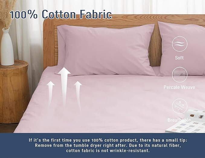 Pillow Cases, Standard Queen Size Cotton Percale Weave Pillowcases, Pre-Shrunk Breathable and Hypoallergenic Pillowcases, Set of 2 (2 Piece Standard/Queen 20 Inch x 30 Inch, Light Pink)