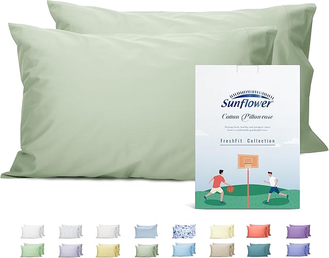 Sunflower Queen Pillowcases Set of 2, 100% Cotton Queen Size Pillow Cases 2, 20×30 inches Swamp, Soft and Breathable