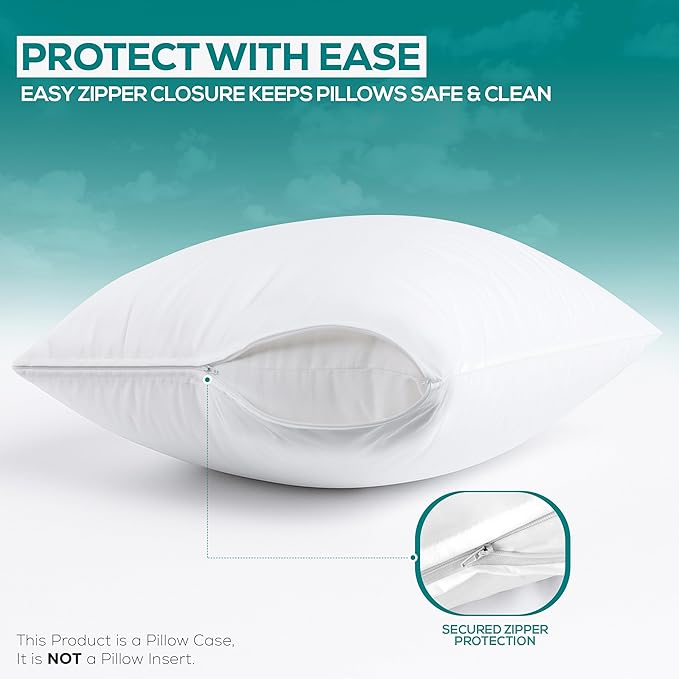 Set of 2 Pillow Protectors with Zipper Toddler Size, Bed Bug and Dust Mite Proof Pillow Covers, Ultra Soft Pillow Encasements, Moisture Wicking and Waterproof Pillow Cases by Utopia Bedding (White)