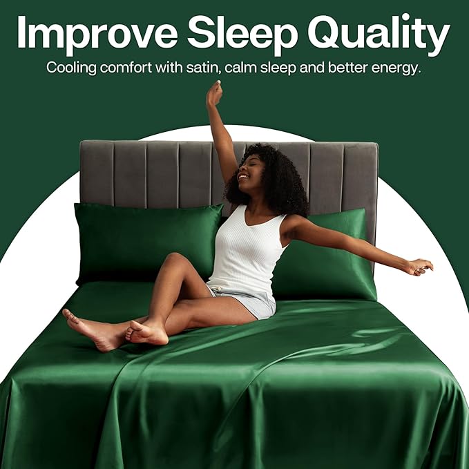 MR&HM Satin Pillowcase for Hair and Skin, Silk Satin Pillowcase 2 Pack, Standard Size Pillow Cases Set of 2, Silky Pillow Cover with Envelope Closure (20x26, Dark Green)