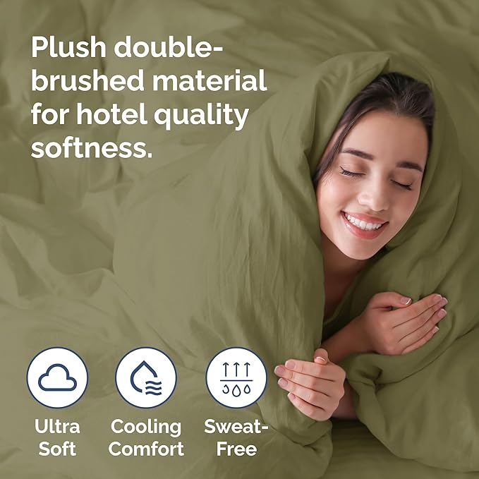 Duvet Cover King Size Set - Extra Soft King Duvet Cover 104" x 90" with 2 Pillow Shams - Hotel Luxury, Easy Care & Fade Free w/ Zipper Closures & Ties - All Season, Comfy and Breathable (Sage Green)