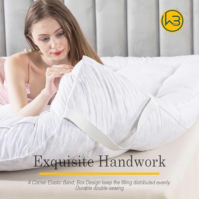 WhatsBedding 5 Inch Feather Bed Mattress Topper,Duck Feather Memory Foam Mattress Topper, Thickened Topper Layer, Full, 54x75 inches
