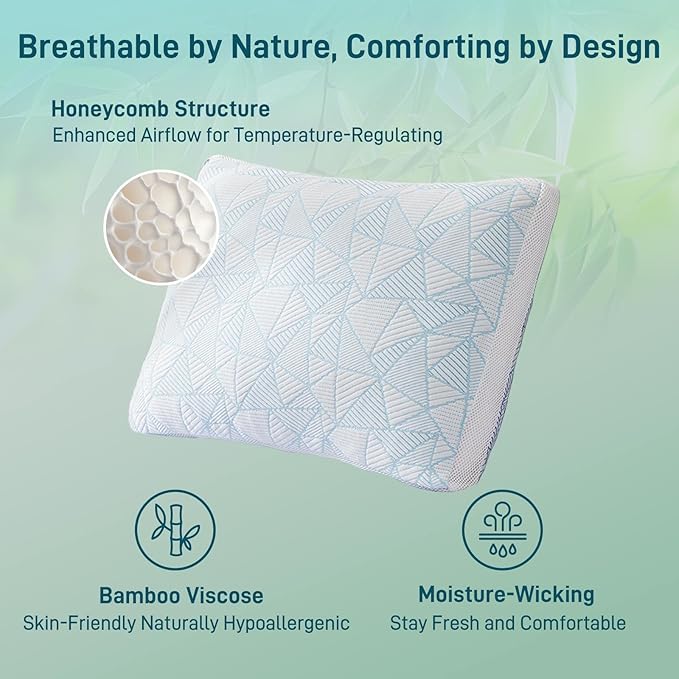 Cotelovo Shredded Memory Foam Cooling Soft Bamboo Viscose Pillow Adjustable Hypoallergenic Hotel Quality Pillow for Stomach, Back or Side Sleeper, Oeko-TEX Certified King Size