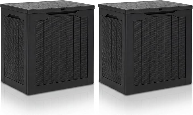 YITAHOME 32 Gallon Outdoor Storage Box, 2-Pack Water Resistant Resin Deck Box, Indoor Outdoor Lockable Storage Container for Patio, Garden, Cushions, Tools, Equipment (Dark Black)
