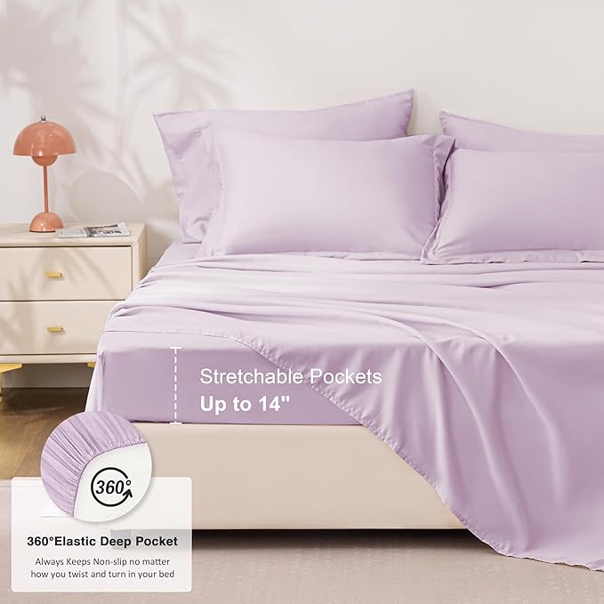 Love's cabin Full Comforter Set Light Purple, 7 Pieces Full Bed in a Bag, All Season Bedding Sets with 1 Comforter, 1 Flat Sheet, 1 Fitted Sheet, 2 Pillowcase and 2 Pillow Sham | Soft, Breathable, Lightweight, Comfortable