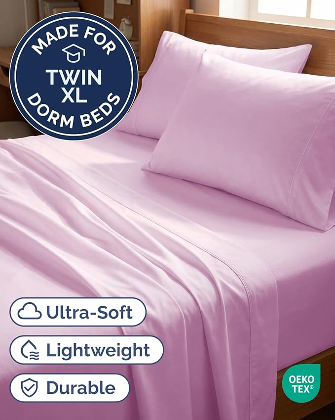 Twin XL 4 Piece Sheet Set - Comfy, Breathable & Cooling - Soft Hotel Luxury Bedding for Women, Men, Kids, Teens and Children - 1 Flat & 1 Fitted Sheet & 2 Pillowcases with Deep Pockets - Light Pink
