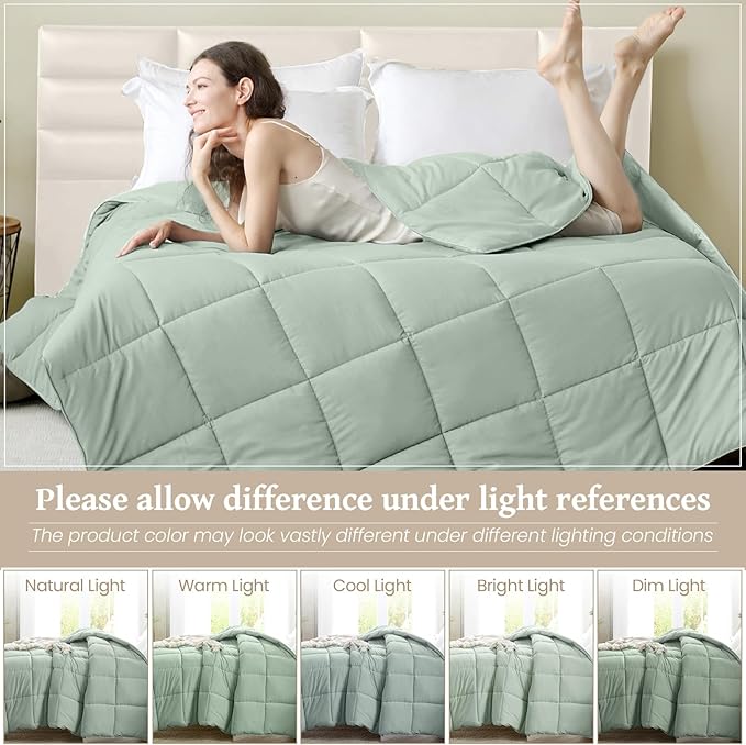 Homelike Moment Comforter King Size - Green Duvet Insert Down Alternative Bed King Comforter, Lightweight Bedding Comforters Quilted Soft All Season Solid Green