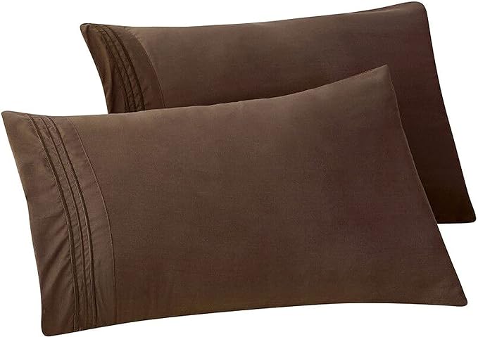 Elegant Comfort Solid Pillowcases 1500 Premium Hotel Quality Microfiber - Smooth Weave, Wrinkle and Stain Resistant, Easy Slip-On, 2-Piece Set, King Pillowcase, Brown