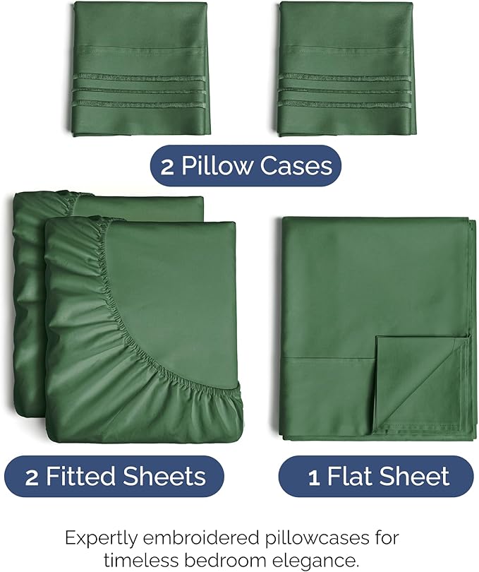 Split King Size 5 Piece Sheet Set - Comfy Breathable & Cooling Sheets - Hotel Luxury Bed Sheets for Women & Men - Deep Pockets, Easy-Fit, Soft & Wrinkle Free Sheets - Emerald Green Oeko-Tex Bed Sheets