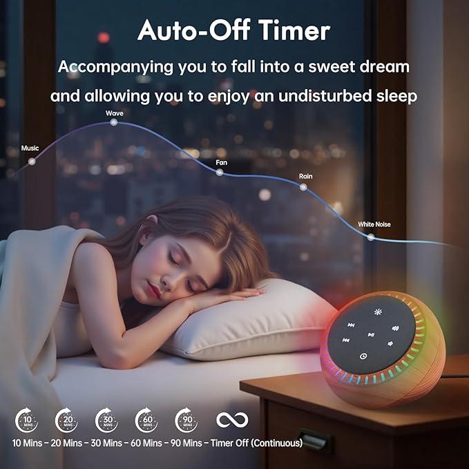 DreamSky Sound Machine for Sleep, White Noise for Sleeping Adults & Baby, Brown Noise Fan for Office Privacy & Noise Canceling, 26 Sounds & RGB Light, USB-C Powered for Home Travel