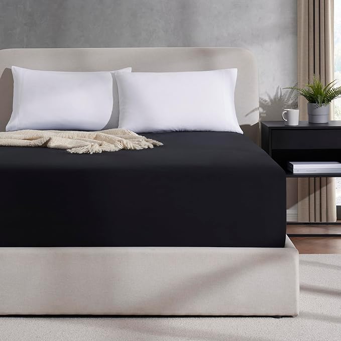 Nestl 2 Pack Black Fitted Sheet Extra Deep Pocket, Hotel Luxury Twin XLFitted Sheet Only Easily Fits 18 to 24 Inch Mattress, Super Soft, Wrinkle-Free and Breathable with Corner Straps