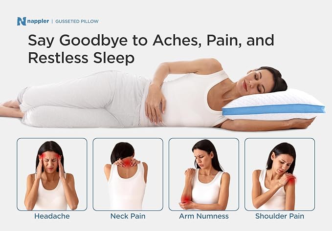 Nappler Side and Back Sleeper Pillow for Neck and Shoulder Pain Relief - Shredded Memory Foam Bed Pillow for Sleeping - 100% Adjustable Fill - Standard Size Modal Washable Case. Extra Fill Included
