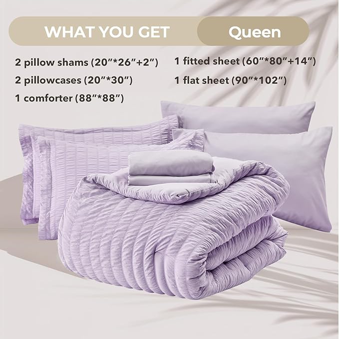 HYMOKEGE Lavender Duvet Cover Queen Size, Ultra Soft 3-Piece Seersucker Duvet Cover Set with Zipper Closure, Soft Brushed Microfiber Bedding Set with 8 Corner Ties (90"x90", 2 Pillowshams)