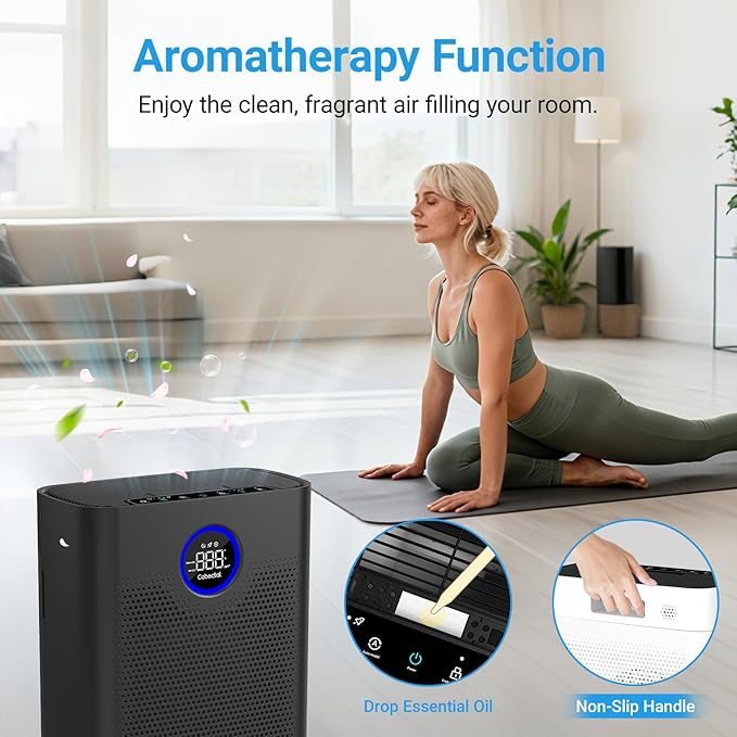 Air Purifiers for Home Large Room Up to 2216 Ft², Cobectal Pet Air Cleaner with 3-in-1 Filter, PM2.5 Air Quality Sensor, Aroma Function, Room Air Purifier for Home, Office, RVs, Black
