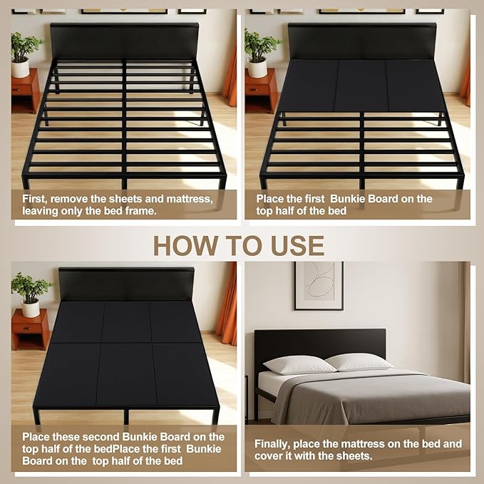 CroBlissful 10mm Bunkie Board Bunkie Full Size 54 x 75'' Board Moisture Resistant Sleeper Sofa Support Under Mattress for Metal Frame Low Profile Bed Support, Platform Bed and Couch(Black)