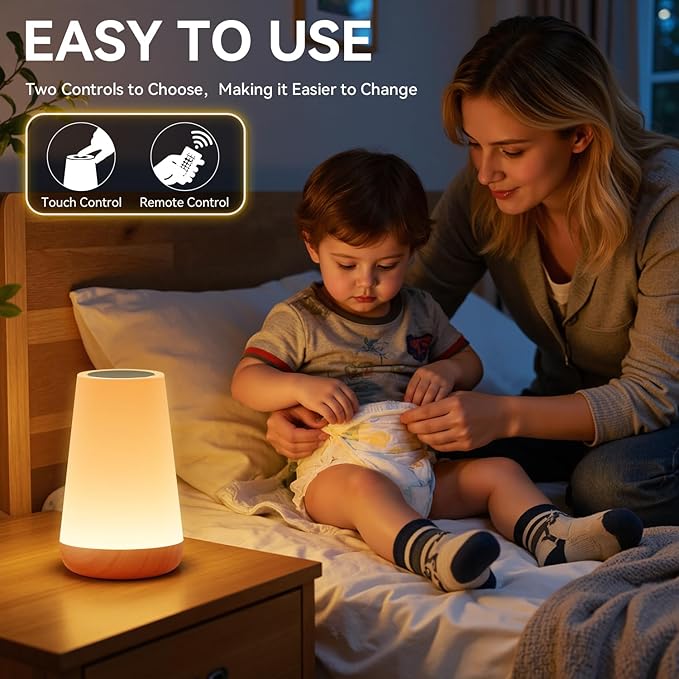 Auxmir Rechargeable LED Night Light, Touch & Remote Control Bedside Lamp with 13 Colors, 5 Brightness Levels, Portable Table Lamp for Kids Baby Nursery, Bedroom, Bathroom, Camping, Light Brown