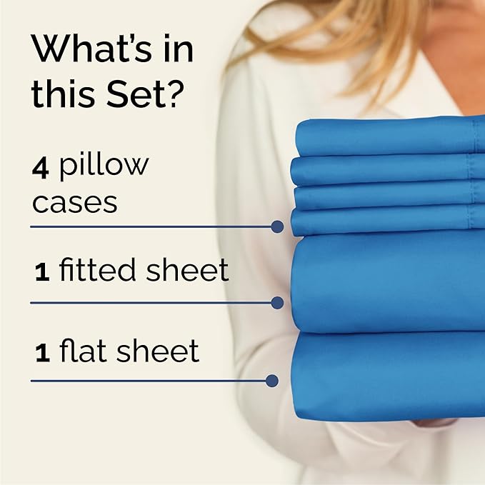 Cal King 6 Piece Sheet Set - Comfy, Breathable & Cooling - Soft Hotel Luxury Bedding for Women, Men, Kids, Teens and Children - 1 Flat & 1 Fitted Sheet & 4 Pillowcases with Deep Pockets - Denim Blue