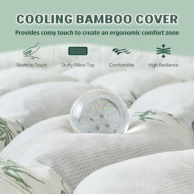 5 Inch Memory Foam Mattress Topper Full Size, Breathable Viscose Made from Bamboo Pillow Top Mattress Pad Cover, Ultra Soft Bed Topper with 2000 GSM Foam Filling for Pain Relief, White,54x75x5 in