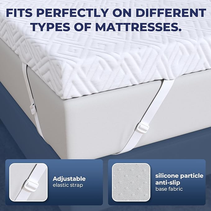 Memory Foam Mattress Topper - 3 Inch Gel Mattress Pad for Pressure Relief, Premium Soft Cooling Sleep Bed Topper, Non-Slip Design with Removable & Washable Cover, CertiPUR-US Certified, King