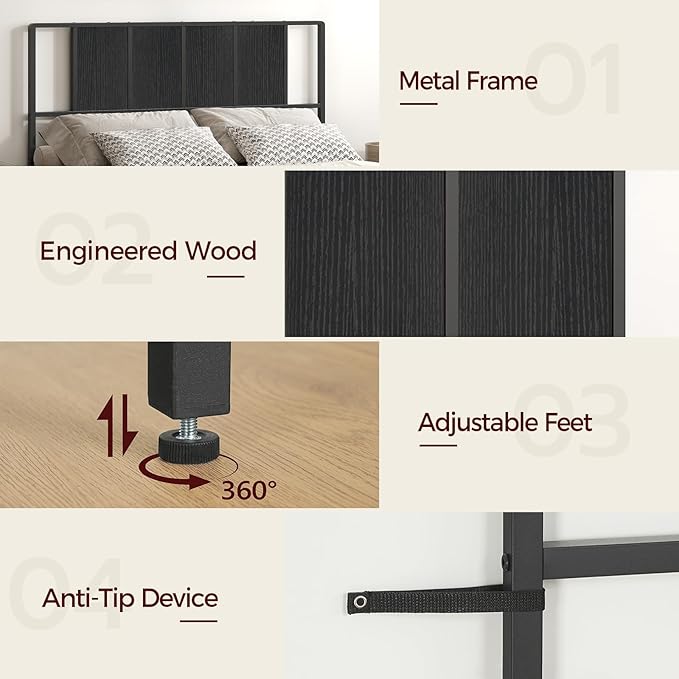 MAHANCRIS Queen Size Headboard Only, Metal Headboard with Adapters, Minimalist Industrial Style for Queen Size Beds, Black