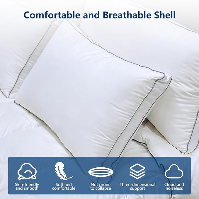 Goose Down Pillow King Size - 3-Chamber Gusseted Design for Balanced Neck Support - Luxury Hotel Collection Bed Pillow - Soft Medium Pillow for Side Back Sleepers - 1 Pack (19" x 35")