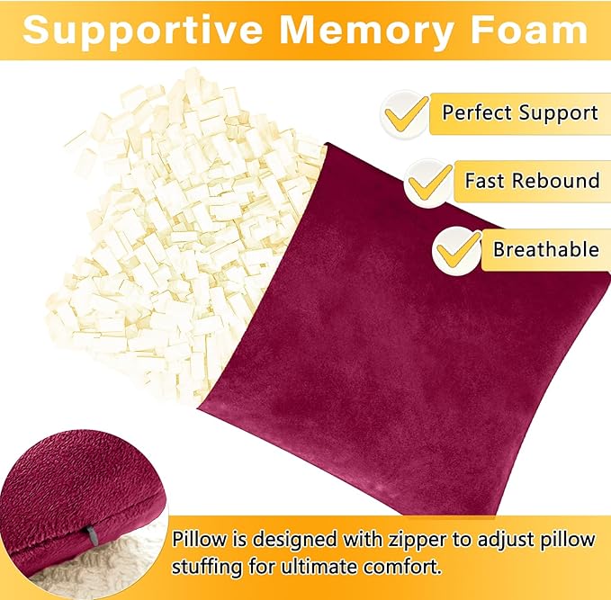 1 MIDDLE ONE 2 Pack Small Pillow, Memory Foam Mini Pillow 11 X 7 Inches for Travel, Sleeping, Nap and Neck, Knee, Lumbar Support, Tiny Cushion for Pet, Dogs (Burgundy)