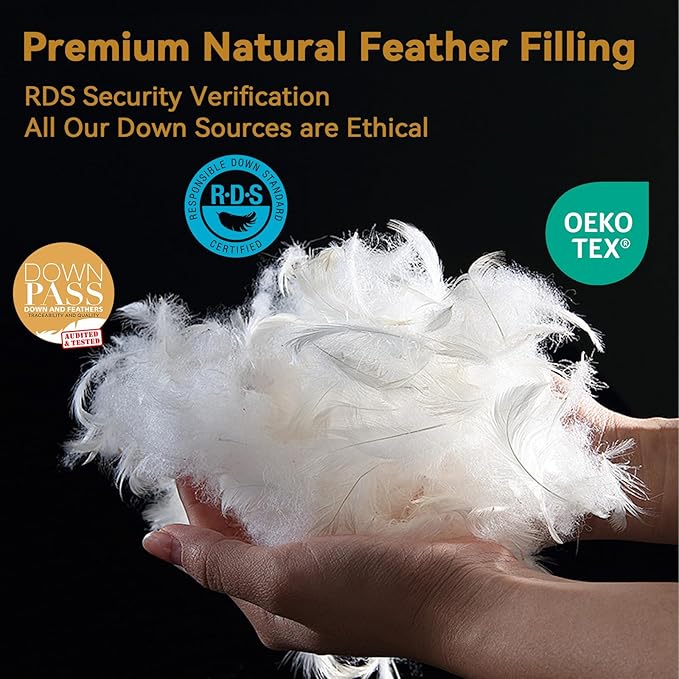L LOVSOUL Goose Feather Down Pillow Standard Size of 2,Ultra Soft 100% Organic Cotton Fabric, 700TC,800 Fill Power, Luxury Hotel Collection Bed Gusseted Pillows for Back, Stomach or Side Sleepers