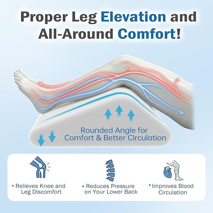 Vekkia Knee Pillow for Back Sleeping, 7" Wedge Pillow for Knees & Leg, Versatile Wedge with Dual Handles,Comfortable Support for Post-Surgery, Lower Back&Hip Pain Relief, Blood Circulation, Swelling