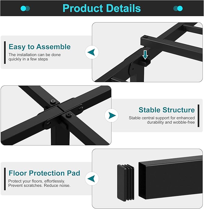 Maenizi King Size Bed Frame No Box Spring Needed, 14 Inch Heavy Duty King Platform Bed Frame Support Up to 3000 lbs, Easy Assembly, Noise Free, Black