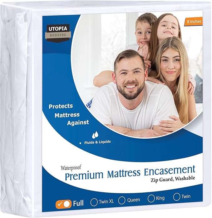 Utopia Bedding Premium Waterproof Bed Bug Mattress Cover, Full Zippered Mattress Protector, 8 Inches Deep, Dust Mite Proof 6-Sided Mattress Encasement for Bed