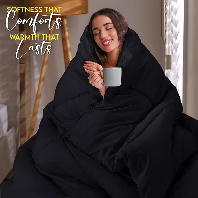 Utopia Bedding King Comforter Duvet Insert, Quilted Black Comforter with Corner Tabs, Box Stitched Down Alternative Comforters King Size 90 x 102 inches