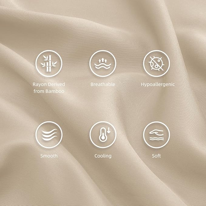Standard Pillowcases, Cooling Viscose from Bamboo Pillow Covers with Envelope Closure, Soft Moisture-Wicking for Hot Sleepers, Hair and Skin-Friendly, Light Khaki, 2 Pack