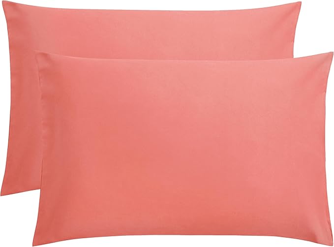 FLXXIE Pillow Cases Queen, Soft Microfiber Pillow Covers with Envelope Closure, Wrinkle Resistant Pillowcases, 2 Piece Set, 20x30, Coral