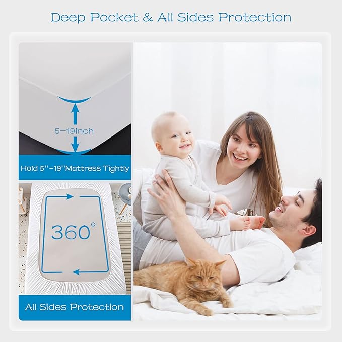 GRT 1 Pack 100% Waterproof Mattress Protector Full Size, Breathable & Noiseless Waterproof Mattress Cover Fitted Deep Pocket from 5" to 19", Smooth Washable Full Bed Protector - Vinyl Free