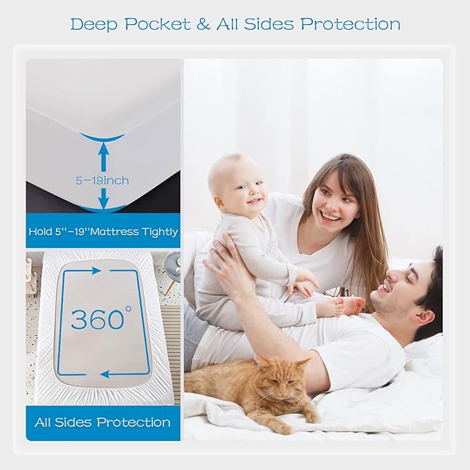 GRT 2 Pack Twin Mattress Protector Waterproof, Breathable & Noiseless Waterproof Mattress Protector Fitted Deep Pocket from 5" to 19", Smooth Twin Mattress Cover Machine Washable