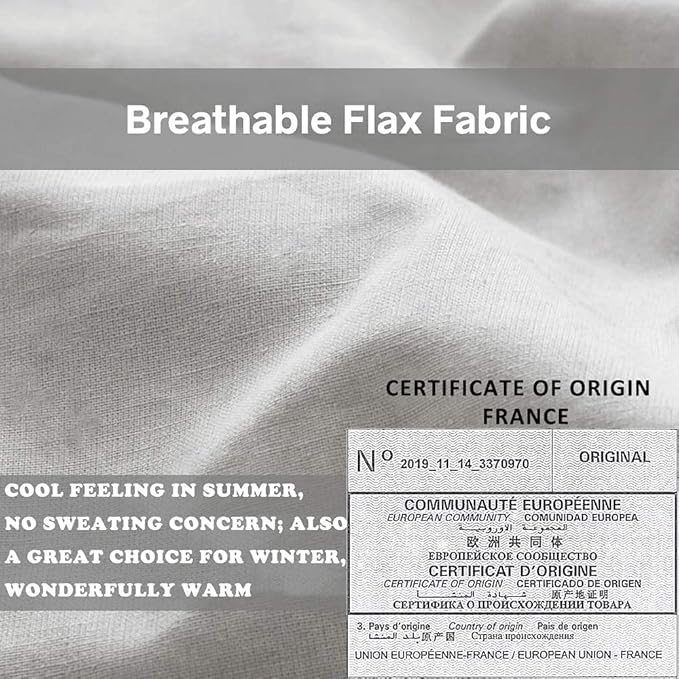 Simple&Opulence 100% French Flax Linen Duvet Cover Set with Embroidery Washed - 3 Pieces (1 Duvet Cover with 2 Pillow Shams) with Button Closure Soft Breathable Farmhouse - Light Grey, King Size