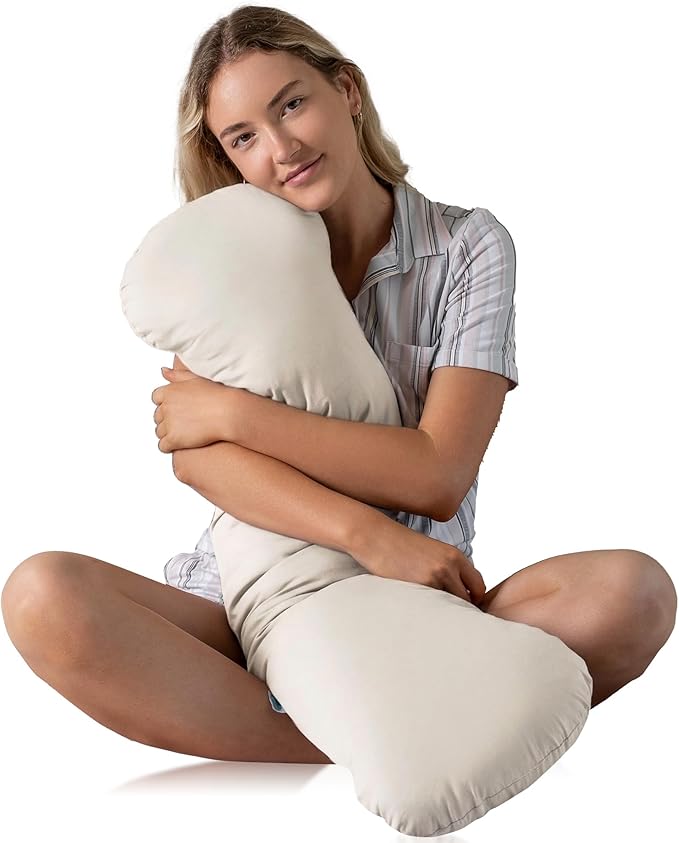 SleepCloud Weighted Body Pillow 6.5lbs - Weighted Pillow for Deeper Sleep (41” x 10”) - Cooling Body Pillows for Adults, Side Sleeper Body Pillows with Cover (Champagne)