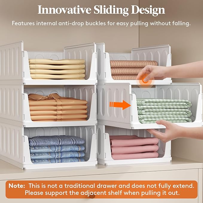 Lifewit 12 Pack Stackable Closet Organizers and Storage Basket for Clothes, Plastic Sweater Storage Bins for Wardrobe, Multifunctional Pants Organizer for RV, Pantry, Kitchen, Dorm, 16.5" Depth