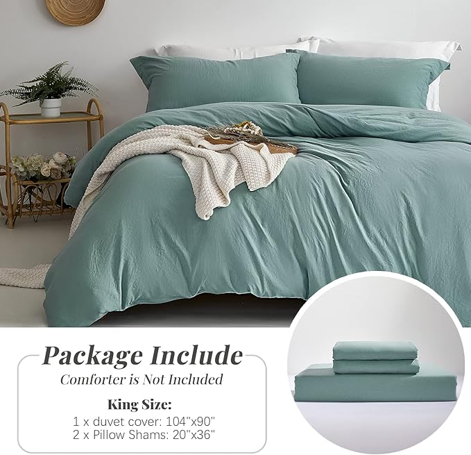 MILDLY Super Soft Duvet Cover - 100% Washed Microfiber Grayish Teal Comforter Cover Set 3 Pieces with Zipper Closure & Corner Ties (No Comforter)