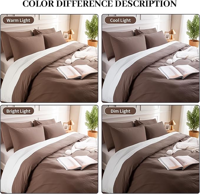 NEXHOME PRO Queen Duvet Cover Set – 100% Certified Organic Cotton with Washed Feel & Linen-Like Texture, Comfortable & Breathable, Home Bedding Set Dark Brown (No Comforter)