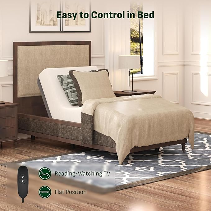 Softa Twin XL Adjustable Bed Frame, Head & Foot Lift, Electric Bed Base with Remote Control, Whisper Quiet Motor, Oxford Fabric Bedspread, Mattress Holder, Easy Assembly