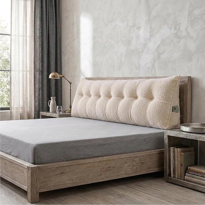 Headboard Pillow King Size, Reading Pillow for Bed, Leaf Pattern Wedge Pillow, Tufted Backrest Support, Headboard Substitute, Beige