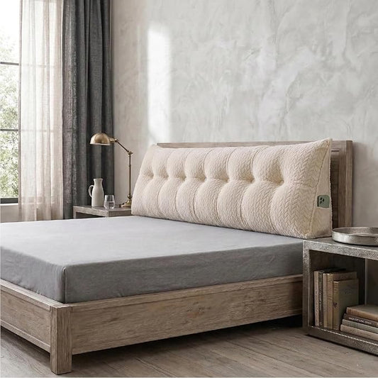 Headboard Pillow King Size, Reading Pillow for Bed, Leaf Pattern Wedge Pillow, Tufted Backrest Support, Headboard Substitute, Beige