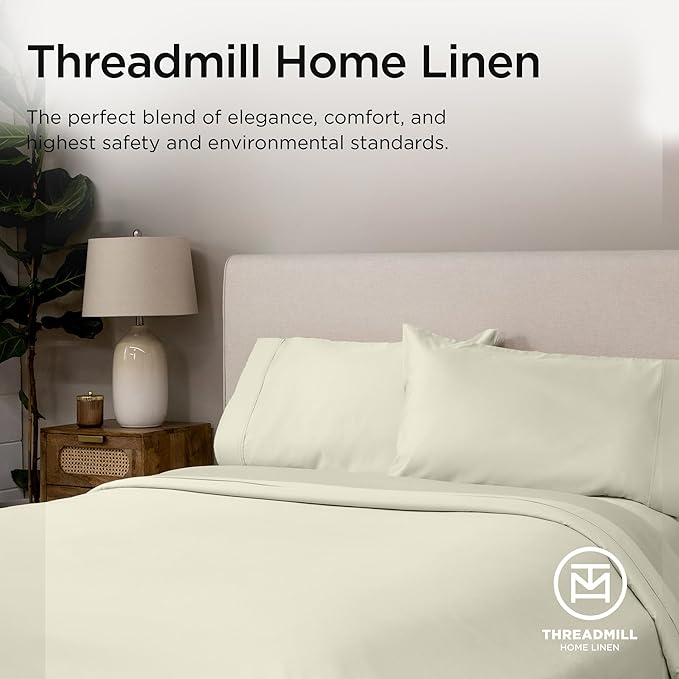 Threadmill King Size Pillow Cases 2 Piece Set | 1200 Thread Count 100% Supima Cotton Pillow Covers, Luxury Smooth Solid Sateen | Ivory