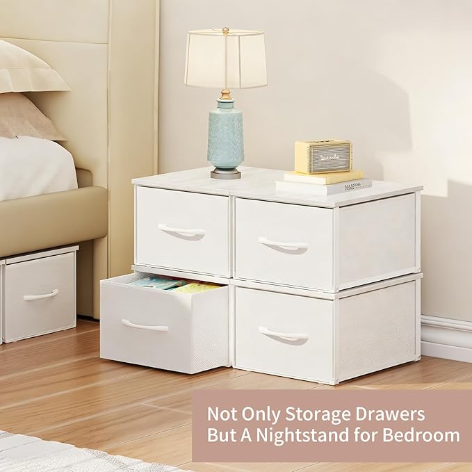 X-cosrack 3 Packs Individual Stackable Storage Drawers with Wood Top for Closet, Small Stacking Closet Organizer with Drawers, Metal Frame 3 Fabric Storage Drawer Bins for Bedroom, Under Bed, White