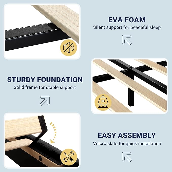 Allewie King Bed Frame, Upholstered Platform Bed, Adjustable Vertical Channel Tufted Headboard, Corduroy Fabric, Modern Low Profile, Wooden Slats, No Box Spring Needed, Easy Assembly, Black