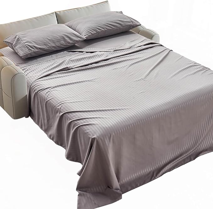 Kingnex Striped 54x72 Full Size Sleeper Sofa Bed Sheets Set Soft 1800 Microfiber 4 Pcs Include 1 Fitted Sheet 1 Flat Sheet 2 Pillowcases Grey