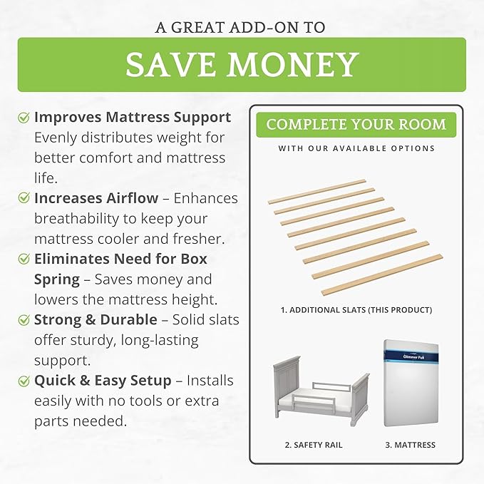 CC KITS Bed Slats for Twin, Full, Queen & King Sizes - Bed Slat Under Mattress Support - Bunkie Board - Box Spring & Mattress Platform Foundation Replacement - Set of 8 Slats (Full - 54")